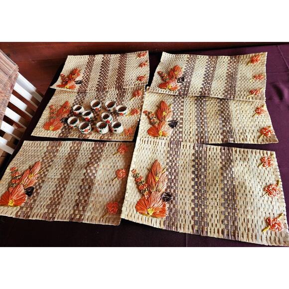 PLACEMENTS & NAPKIN HOLDERS-Mexican -Woven Straw 6 Placemats & 10 Holders - Picture 5 of 15